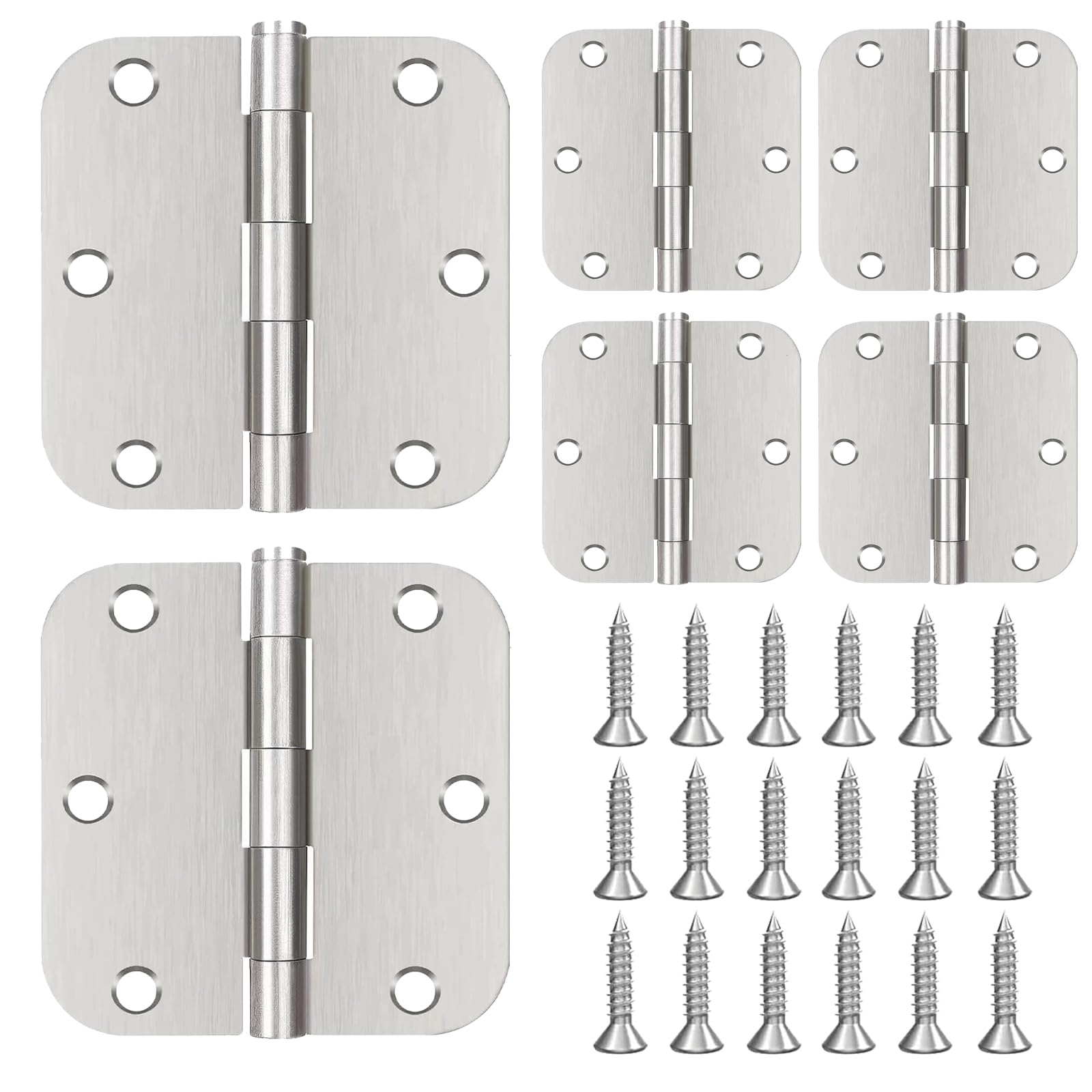Brushed Nickle Door Hinges,6 Pack Exterior Hinges Doors,3x3 Inch Silver Hinge for Interior Doors 5/8" Rounded Radius Corners Durable Steel Hinge Door Hardware