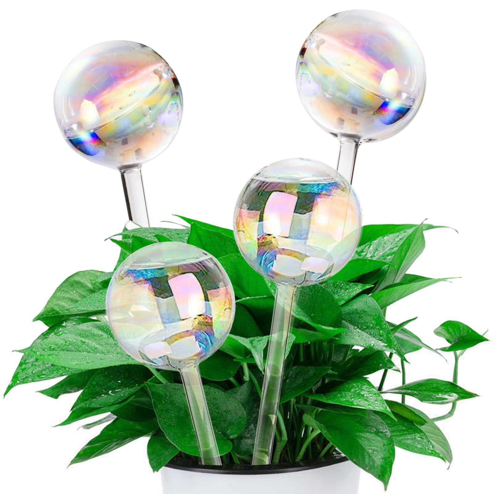 Yopay 4 Pack Plant Watering Bulbs, Hand Blown Glass Self Watering Spikes Globes, Rainbow Gradient Color Indoor House Plant Automatic Water Bulb, Medium Size 8.7" L x 2.8" D