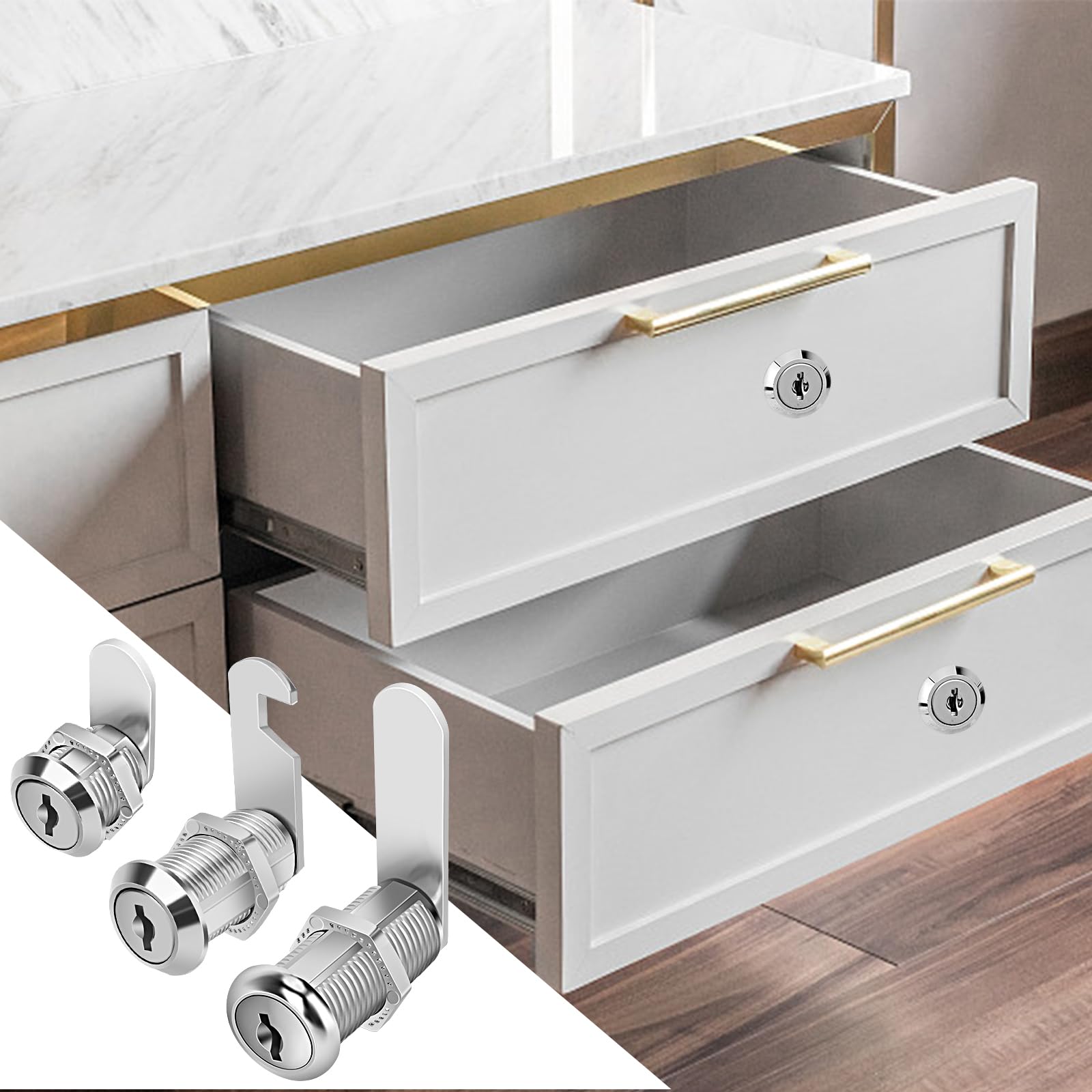 Cylinnda Cabinet Locks with Keys, 1-1/2" Long Cam Locks Keyed Alike, Cabinet Cam Lock Set for Cabinets RV Storage Locks Tool Box Lock Thick Drawer, Zinc Alloy (6 Pack, 1-1/2 Inch)