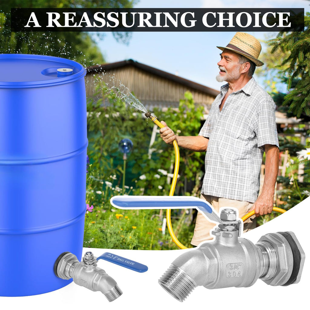 Rain Barrel Spigot Kit 3/4" Stainless Steel Double External Thread Ball Valve+3/4" Garden Hose Bulkhead Fitting for Rain Barrels Aquariums Water Tanks Tubs Pools Spigot