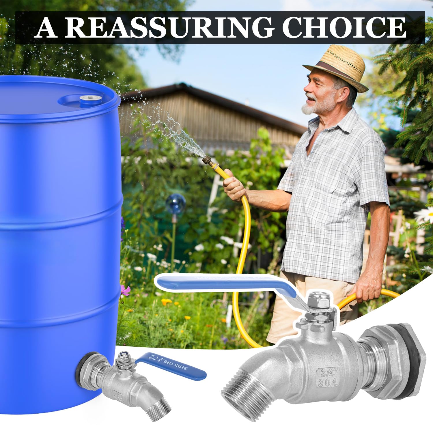 Rain Barrel Spigot Kit 3/4" Stainless Steel Double External Thread Ball Valve+3/4" Garden Hose Bulkhead Fitting for Rain Barrels Aquariums Water Tanks Tubs Pools Spigot
