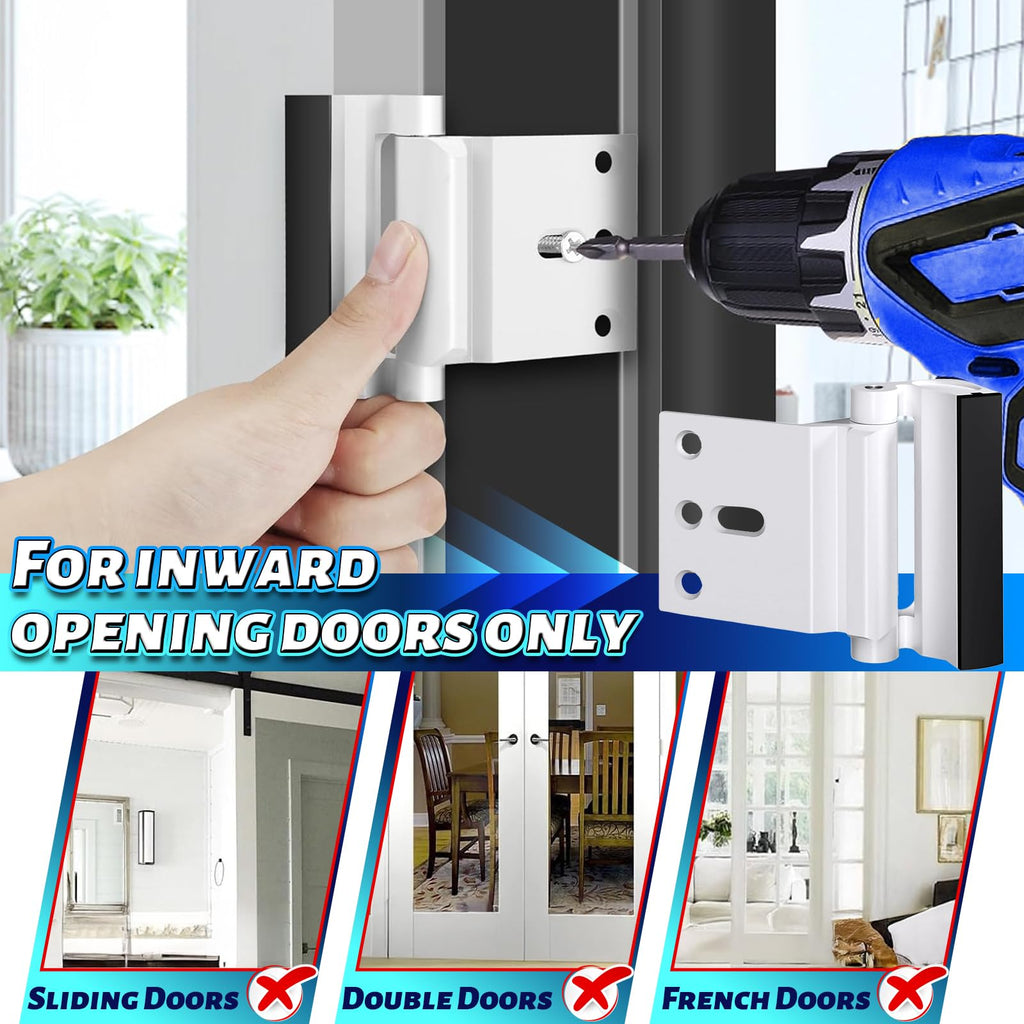 Home Security Door Lock, 2 Pcs Childproof Safety Door Lock, Door Reinforcement Latch for Home Security and Privacy (White)