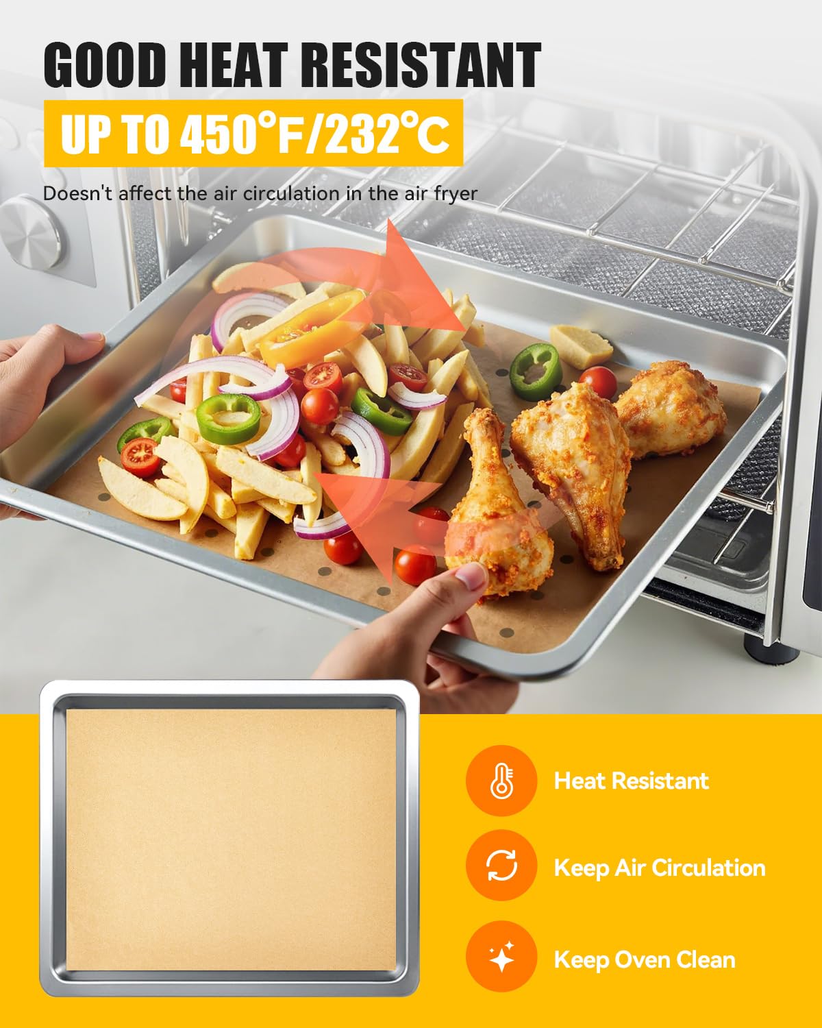 154PCs Paper Liners Compatible with Emeril Lagasse 26QT Extra Large Air Fryer Toaster Oven Accessories,100PCs Unbleached Parchment Paper,50PCs Disposable Liners with Holes, 4PCs Reusable Baking Mats