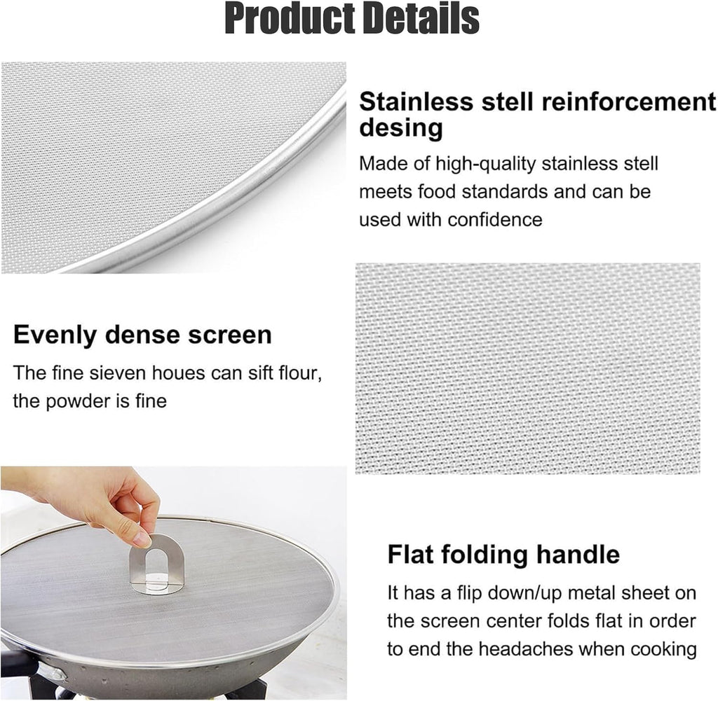 Set of 3(10", 11.5", 13") Splatter Screen for Cooking - Stainless Steel Grease Splatter Guard for Frying Pan with Foldable Knob, Dishwasher Safe