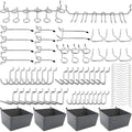 FRIMOONY Pegboard Hooks Assortment with Pegboard Bins, Peg Locks, for Organizing Various Tools, 80 Piece