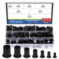Glarks 320Pcs Metric Rivet Nuts Kit M3 M4 M5 M6 M8 M10 M12 Rivet Nuts Black Zinc Plated Carbon Steel Flat Head Rivnut Threaded Insert Rivet Nuts Assortment Set