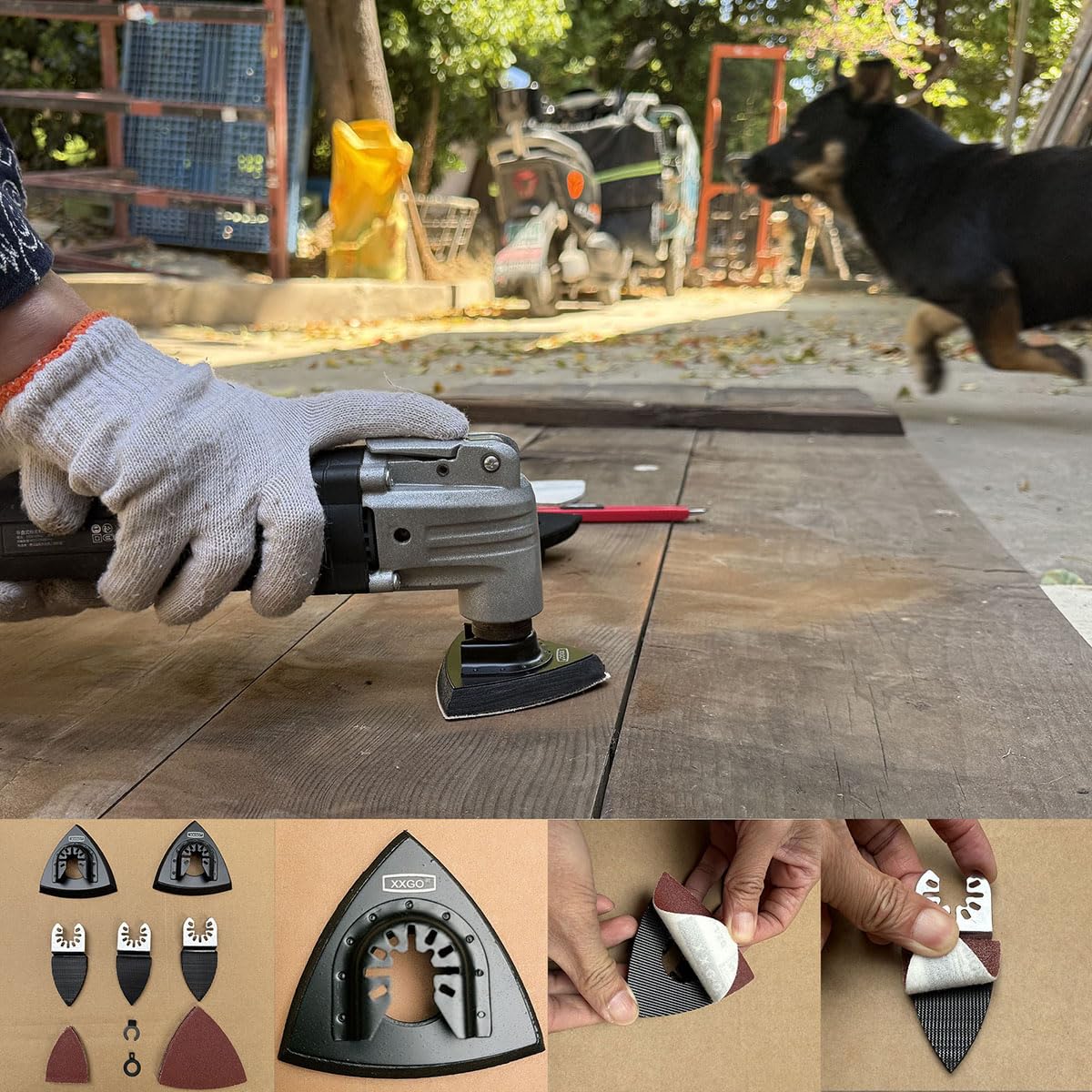 XXGO 105 Pcs Oscillating Multi Tool Sanding Pads Kits 2 Pcs Triangle Sanding Pads 3 Pcs Finger Sanding Pads 100 Pcs Multi Tool Sandpaper for Wood Sanding XG3105