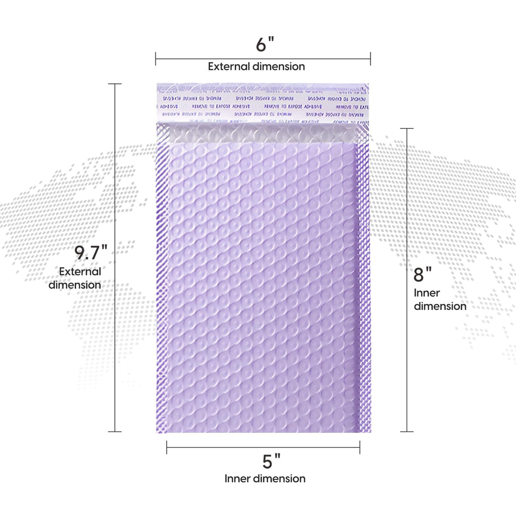 Bubble Mailers Waterproof 5 x 8 inches 50pcs Shipping Envelopes Multicolors Padded Envelopes Self Seal Adhesive (Purple)