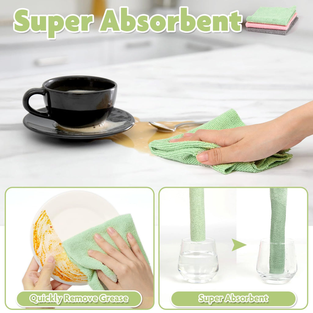 3 Colors Microfiber Cleaning Cloth Roll, 84 Pack Tear Away Towels Rags Cleaning Cloths Reusable Paper Roll Washable Microfiber Towels for Car House Drying Dishes Kitchen Garage