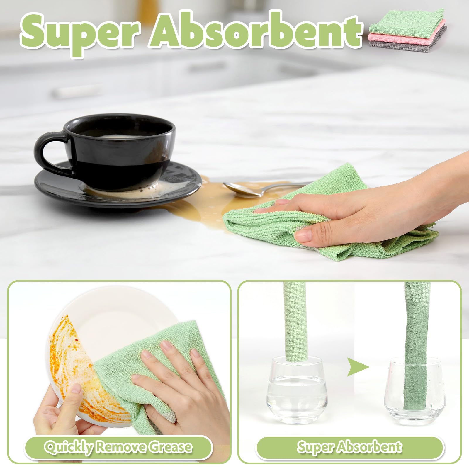 3 Colors Microfiber Cleaning Cloth Roll, 84 Pack Tear Away Towels Rags Cleaning Cloths Reusable Paper Roll Washable Microfiber Towels for Car House Drying Dishes Kitchen Garage