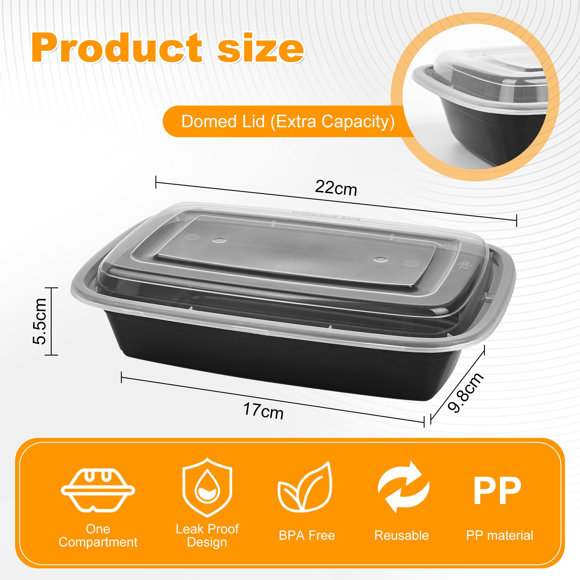28oz Plastic Meal Prep Containers with Lids, 25 Pack Leakproof Food Prep Containers, Stackable BPA-Free Take Out Food Containers for Restaurant, Kitchen, Microwave/Dishwasher Safe