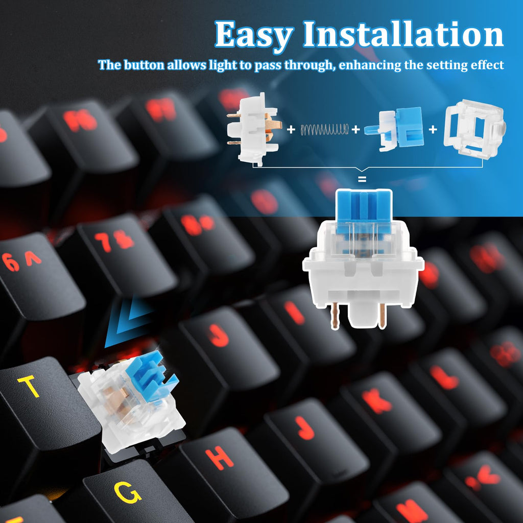 Tzdxfgl 150 PCS Mechanical Keyboard Switches, 3 PIN Blue Red Brown Tactile Switches, Dustproof Clicky Switch, Keyboard Clicker Keys Replacement for Mechanical Gaming Keyboards and Typing