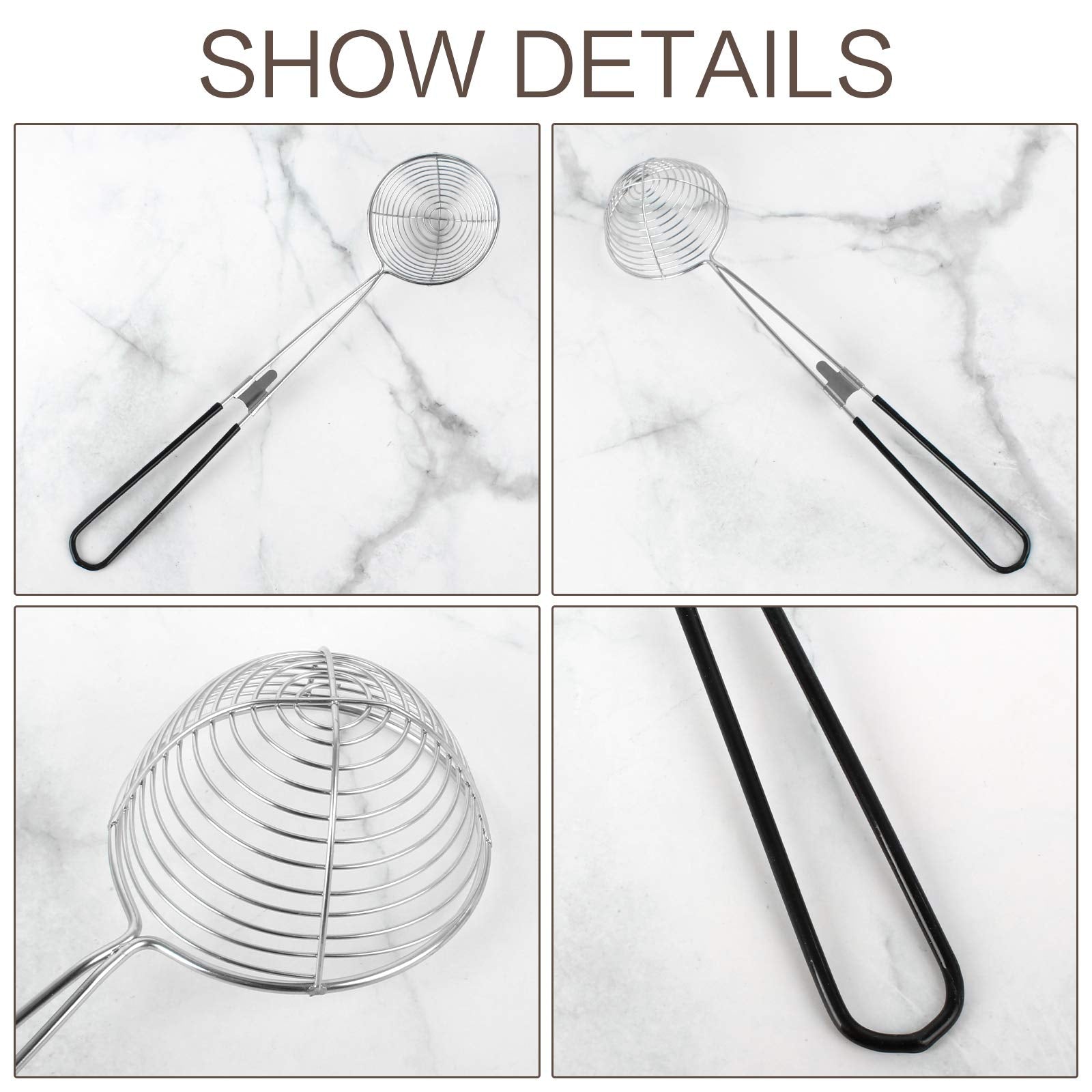 9 Pieces Stainless Steel Spider Strainer Spoon Small Wire Skimmer Colander with Handle for Hot Pot, Tortellini and Meatball
