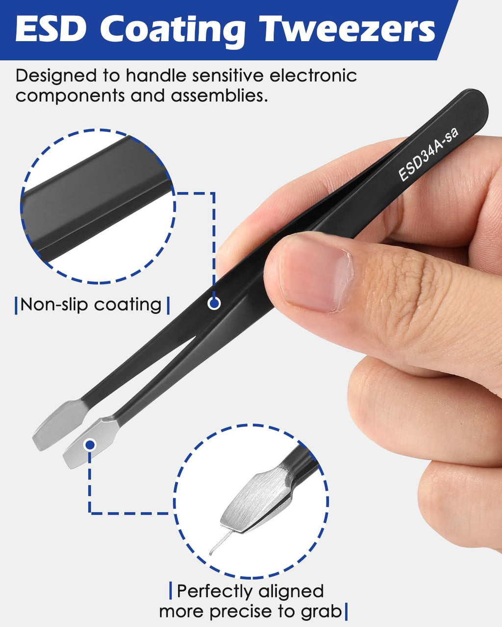 11 Pcs Precision Tweezers Set, ESD Anti-Static Tweezers Set, Stainless Steel Tweezers Kit Curved Tweezers for Electronics, Laboratory Work, Jewelry-Making, Craft, Soldering