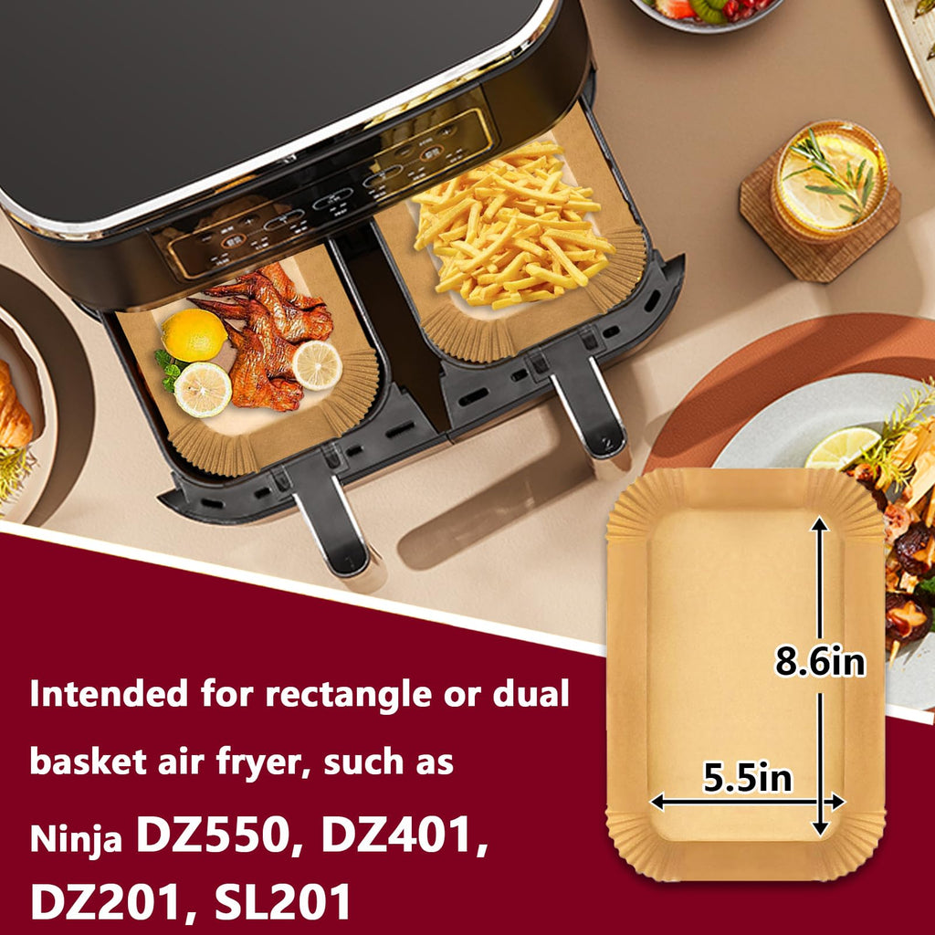 Air Fryer Liners for Ninja Dual, 250PCS Airfryer Liners for Ninja DZ550 DZ201, Parchment Paper for Air Fryer Disposable Air Fryer Parchment Paper Liners Rectangle 8.6 x 5.5 inch