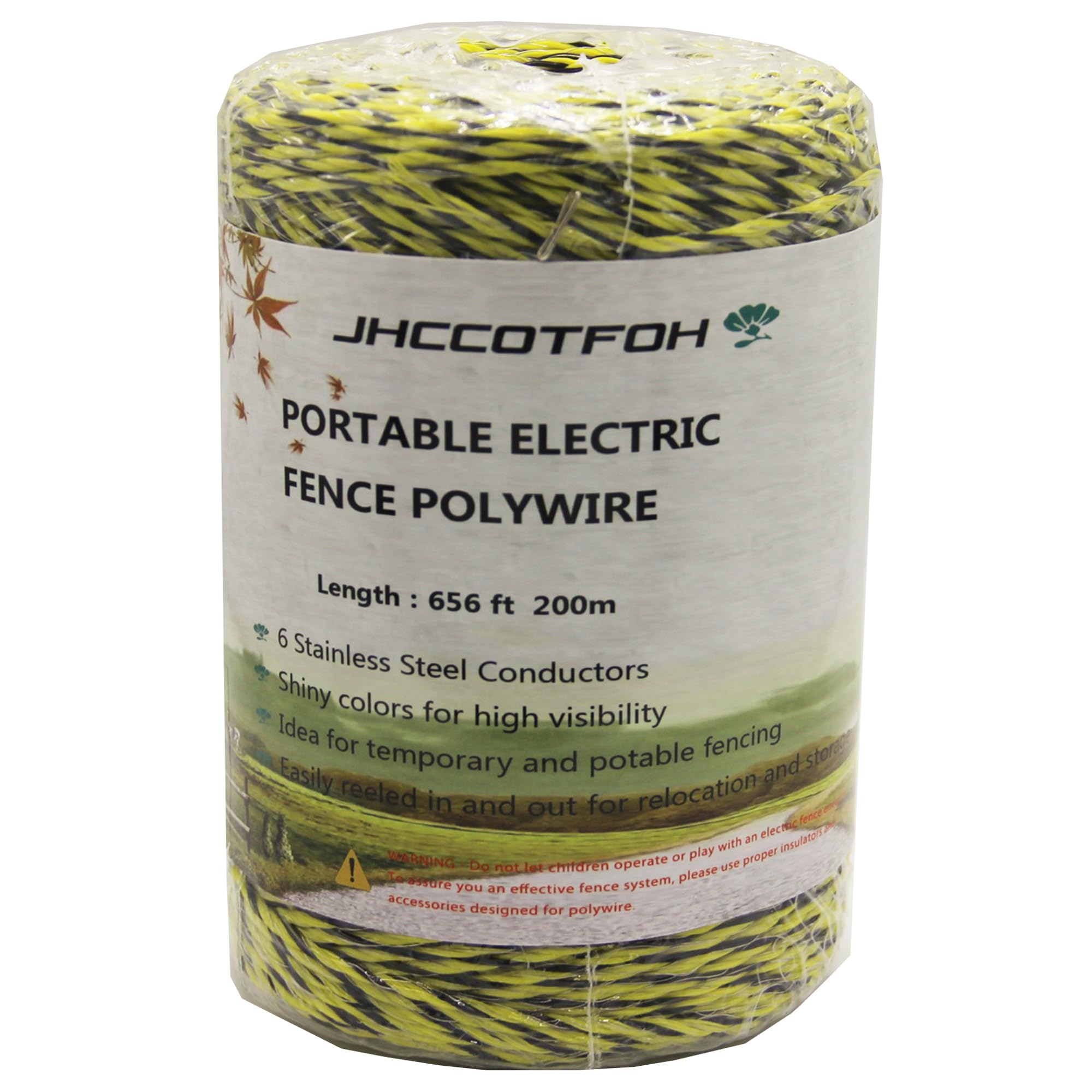 Electric Fence Polywire 656 Feet，200 Meters 6 Conductors Portable Electric-Fence Rope for Reliable Conductivity and Rust Resistance