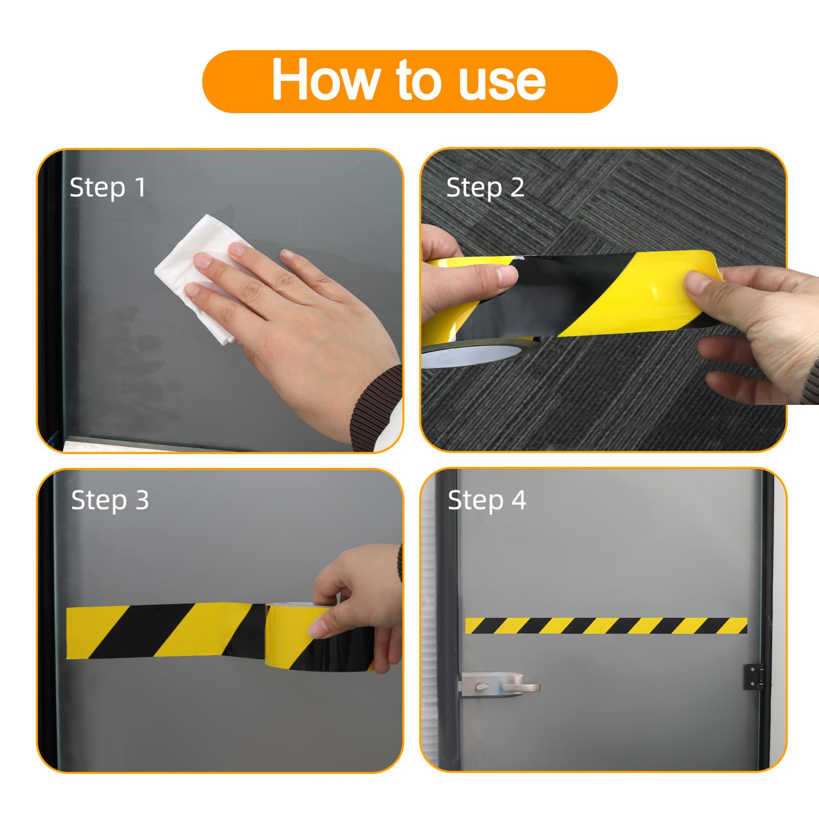 AMOGATO Hazard Warning Tape, Black & Yellow Safety Caution Tape - Strong Adhesive, No Residue, Flexible Hazard Tape for Securing Rugs, Carpets & Marking Hazards, 2inch x 36yds x 2 Rolls