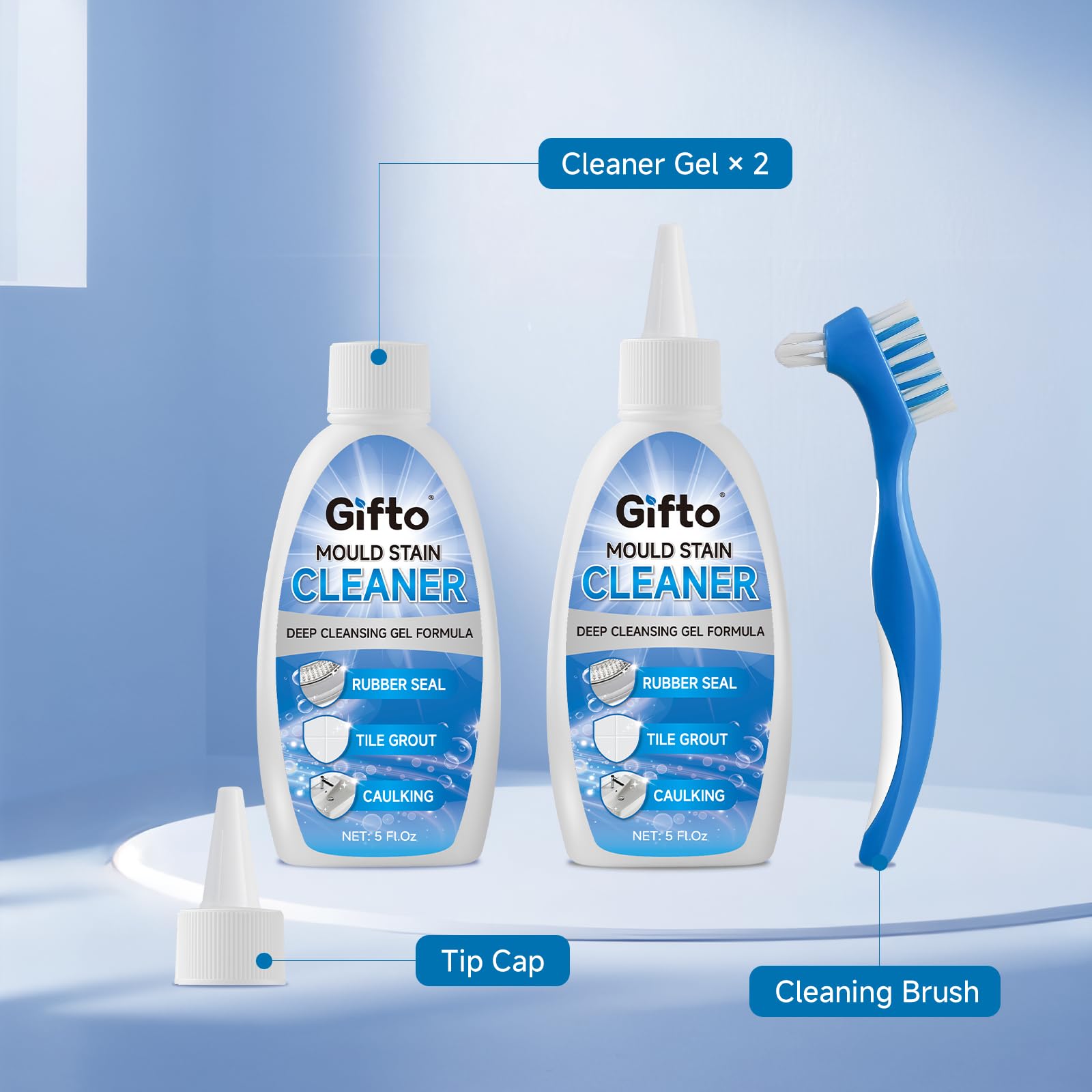 Mould Stain Remover Gel, 2-Pack Grout Cleaner Bathroom Whitener, Mould Remover Washing Machine Cleaner, Non-Toxic Washer Cleaner for Shower Sink Tile Toliet