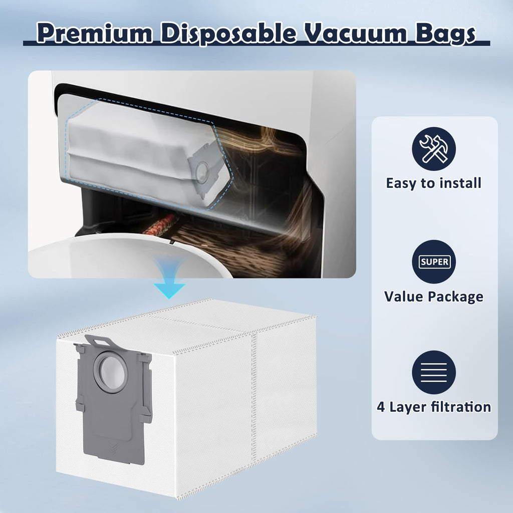 12 Pack Dust Bag for Roborock Qrevo QV 35A/Qrevo S5V/Saros 10/10R/Qrevo Curv 2 Flow/S5X/Qrevo Edge S5A/S/Pro/Master/Plus/S8 MaxV Vacuum Cleaner, 3 L Large Capacity Disposable Bags Replacement