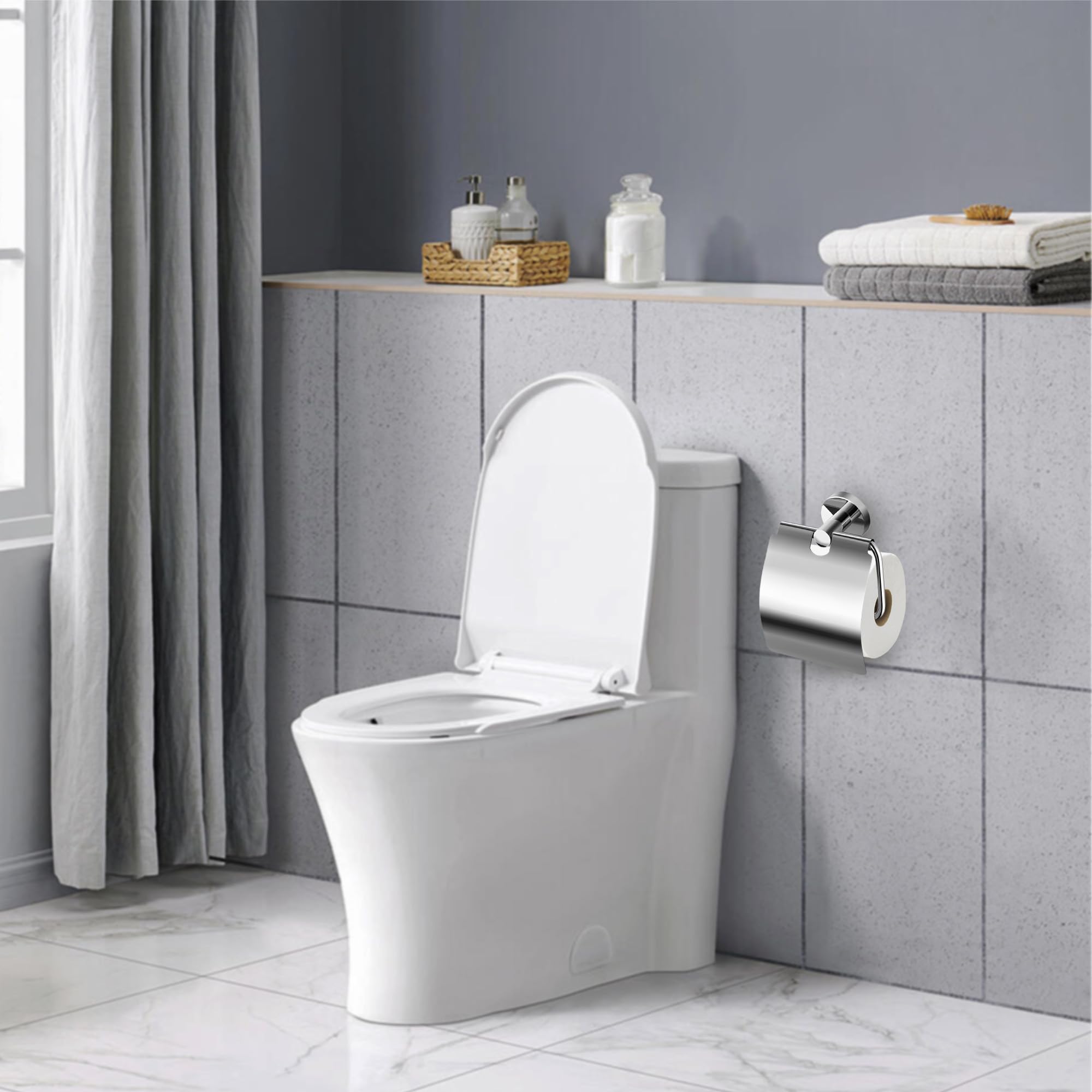 Toilet Paper Holder with Cover Storage Dust-Proof for Bathroom-Stainless Steel