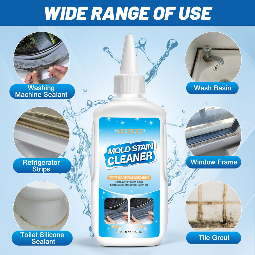 AXIFEZZ Mould Remover Gel, 2 Pack Household Washing Machine Cleaner, Grout Cleaner Gel with Brush and Cloth for Kitchen & Bathroom Cleaning, Shower, Sinks, Tiles, Grout and Refrigerator Strips