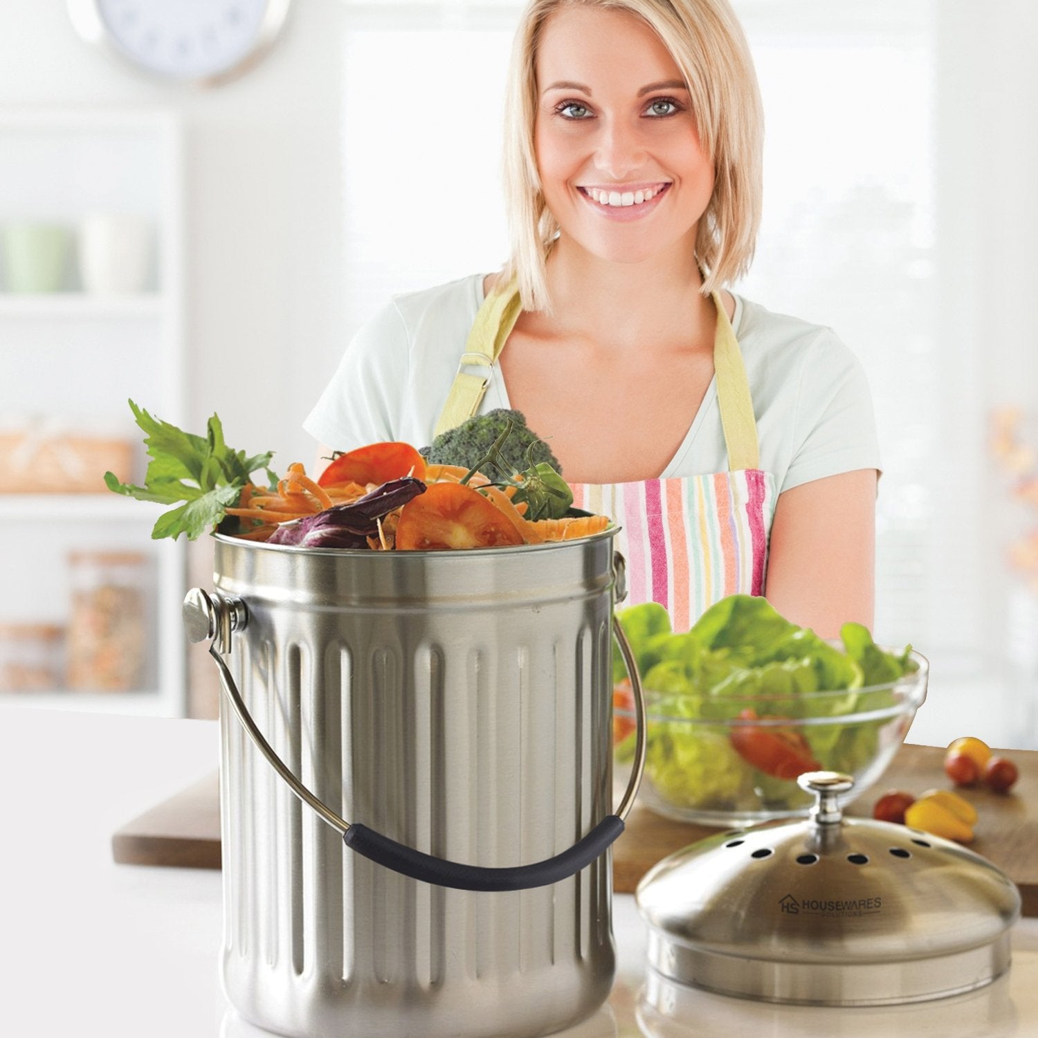 Leak Proof Stainless Steel Compost Bin 1.3 Gallon – Includes 4 Extra Free Filters