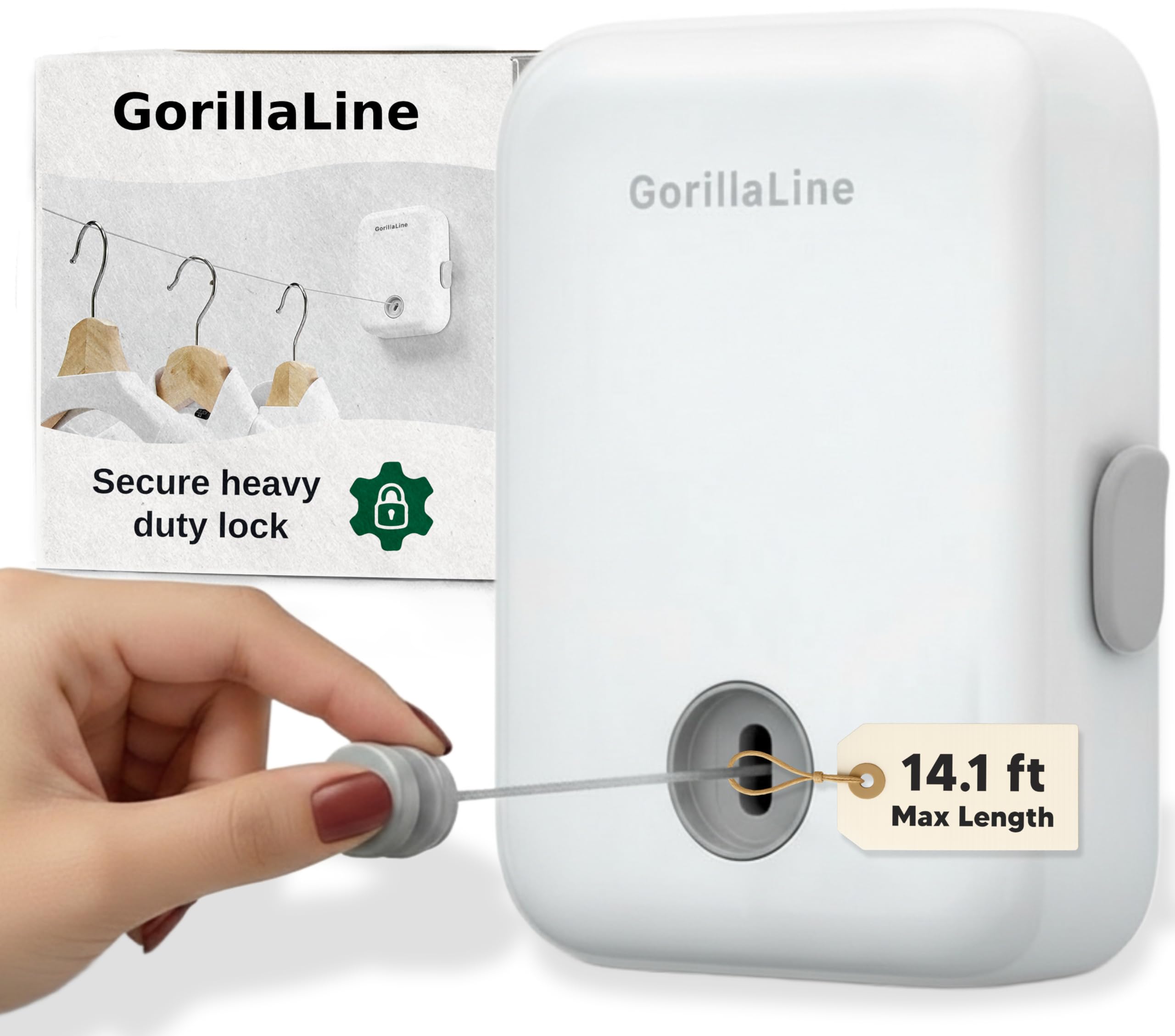 GorillaLine - Retractable Clothesline Indoor Outdoor Clothes Line - Heavy Duty Clothes Drying Laundry Line - Wall Mounted Drying Rack - Air Dry Clothing