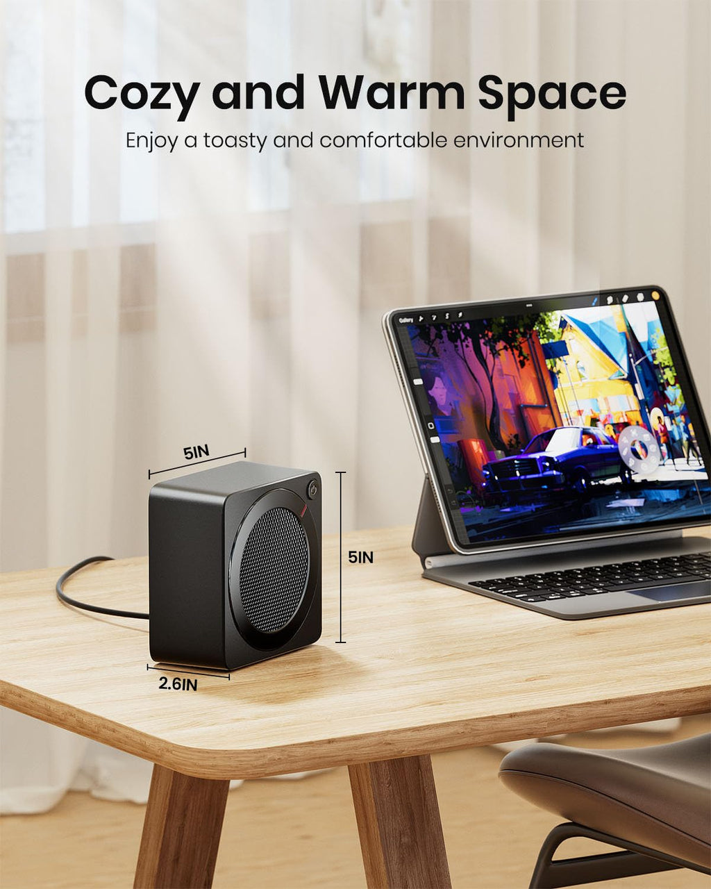 GAIATOP Space Heater, 500W Energy Efficient Space Heaters for Indoor Use, PTC Ceramic Fast Heating Electric Desk Heater, Overheating & 45°Tip-Over Protection Portable Mini Heater for Office Home Black