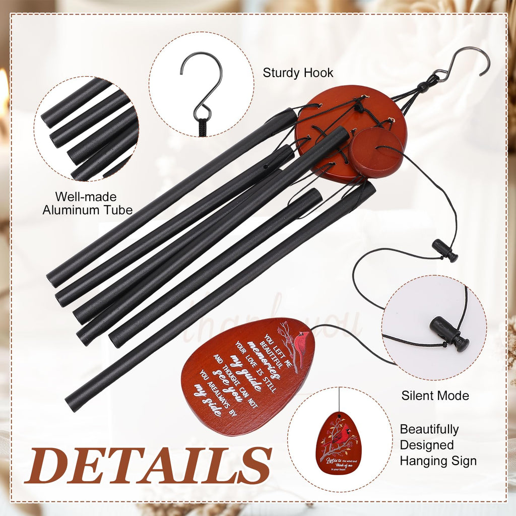 Jspupifip Memorial Sympathy Wind Chimes for Loss of Loved One 25'' Cardinal Wind Chimes Outdoor Bereavement Condolence Gifts with Cardinal Knitted Ornament
