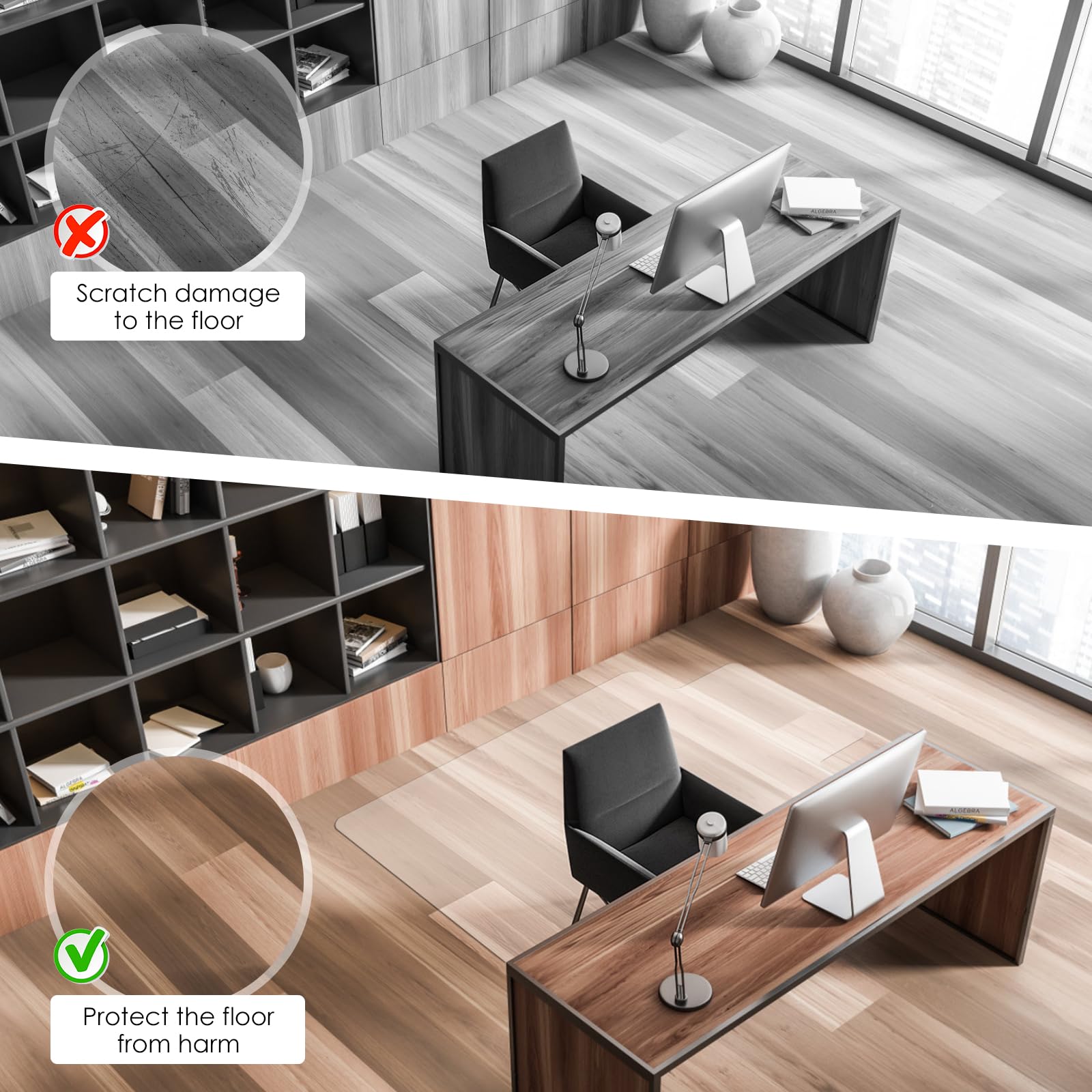 Clear PVC Office Chair Mat - Stronger & Durable Desk Chair Mat for Hardwood Floor, Non-Slip Floor Protector for Office Chair Casters(Clear for Hardwood, 36X47IN with Lip)