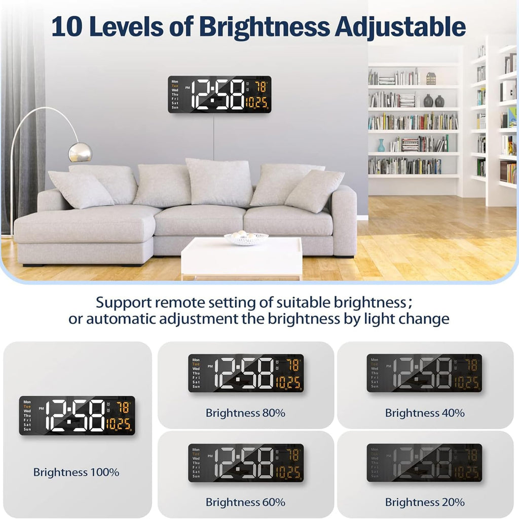 Lantoo 16.2" Large Digital Wall Clock with Remote Control, Dual Alarm, 10-Level Auto Dimmer, LED Clock with Date, Temperature (℃/℉) & Weekday, 12/24H Silent Wall Clock