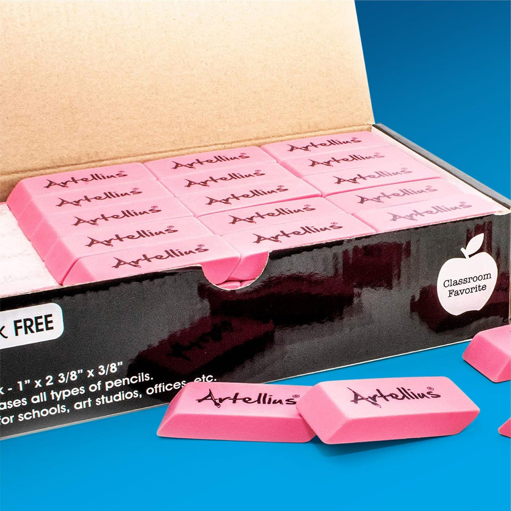 Pink Erasers Pack of 100 - Large Size, Latex & Smudge Free - Bulk School Supplies for Classrooms, Teachers, Homeschool, Office, Art Class