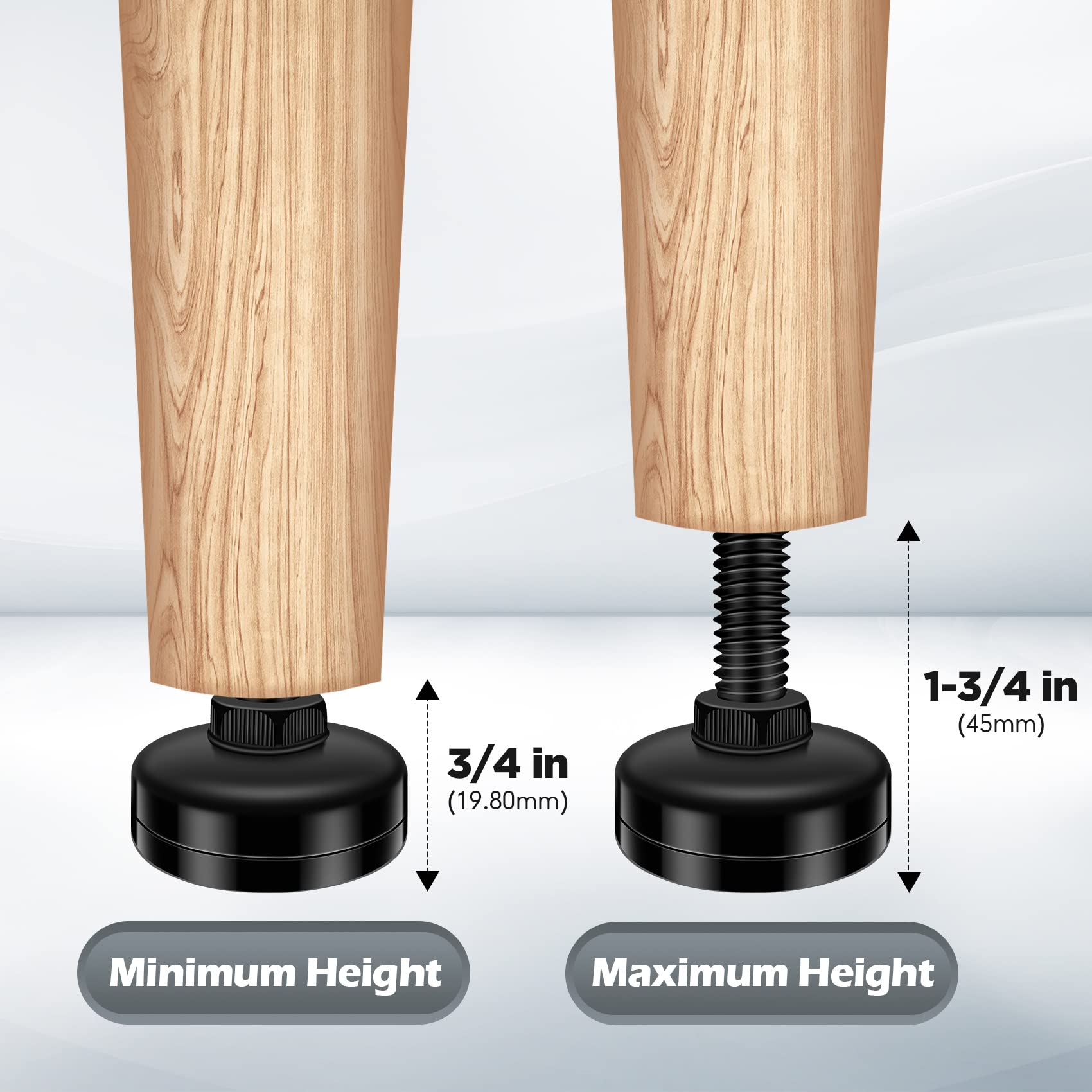 10 Set Adjustable Furniture Leveling Feet, Adjustable Leg Levelers for Cabinets Sofa Tables Chairs Raiser, Heavy Duty Height Adjuster Furniture Leveler Foot with T- Nut Kit 3/8”-16 Thread, Black
