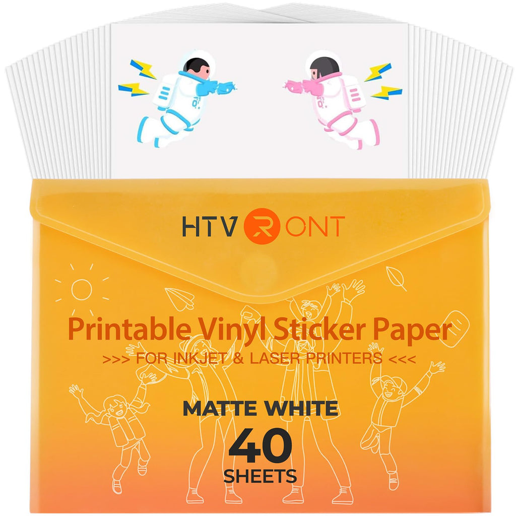 Printable Vinyl for Inkjet Printer & Laser Printer - 40 Pcs Matte White Inkjet Printable Vinyl Sticker Paper, 8.5"x11"