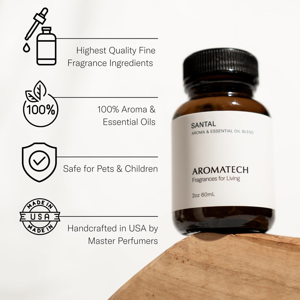 AromaTech Santal Premium Aroma Oil – Inviting & Versatile Home Fragrance with Notes of Sandalwood, Leathery Papyrus & Cardamom for Scent Diffusers, Cold-Air and UltraSonic Scent Machines – 10 mL