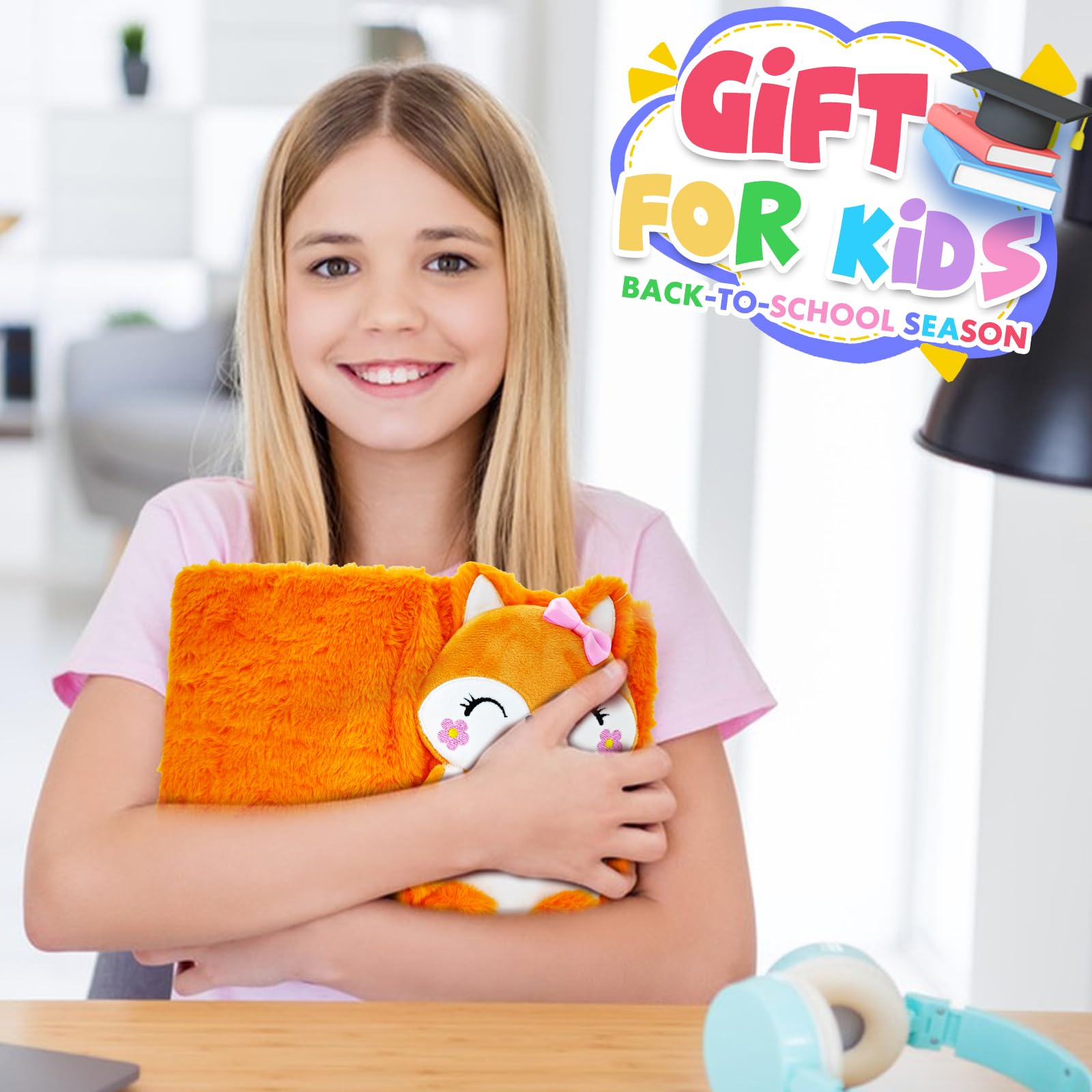 Fox Diary for Girls with Lock, Plush Fox Toys Gift for Teen Girls, Kids Fox Writing Journal Notebook, Birthday Gifts for Little Girls Ages 5 6 7 8 9 10-12 Year Old