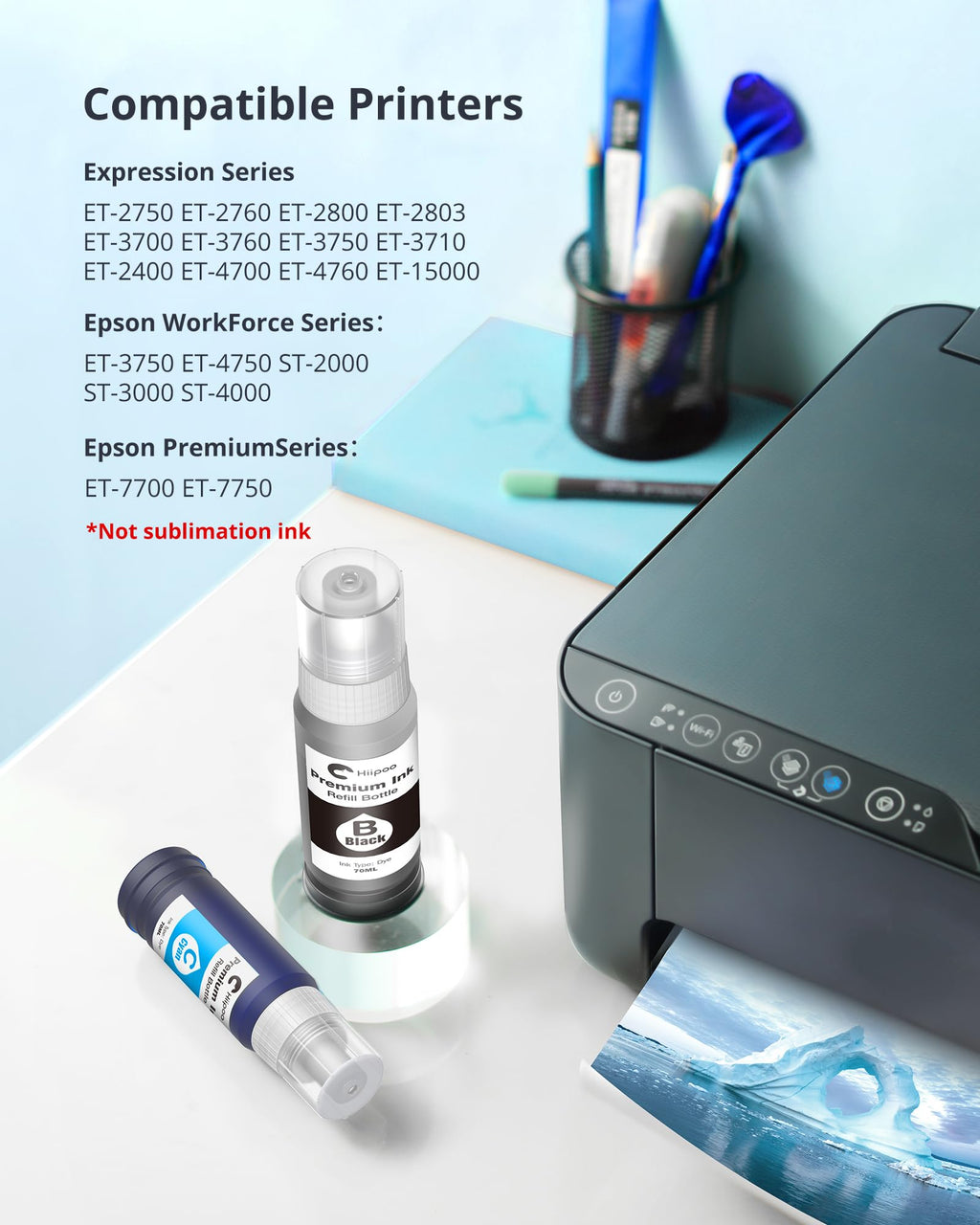 Hiipoo Refill Ink Bottle Replacement for T502 502 Ink for Epson ET-2750 ET2720 ET-2803 ET-2800 ET-2980 ET-3750 ET-4750 ET-3760 ET-4760 ET-2850 ET-4800 ET-3700 ET-15000 Printer