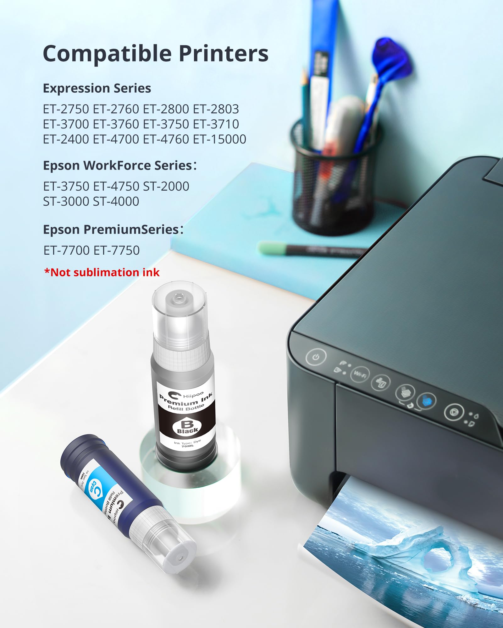 Hiipoo Refill Ink Bottle Replacement for T502 502 Ink for Epson ET-2750 ET2720 ET-2803 ET-2800 ET-2980 ET-3750 ET-4750 ET-3760 ET-4760 ET-2850 ET-4800 ET-3700 ET-15000 Printer
