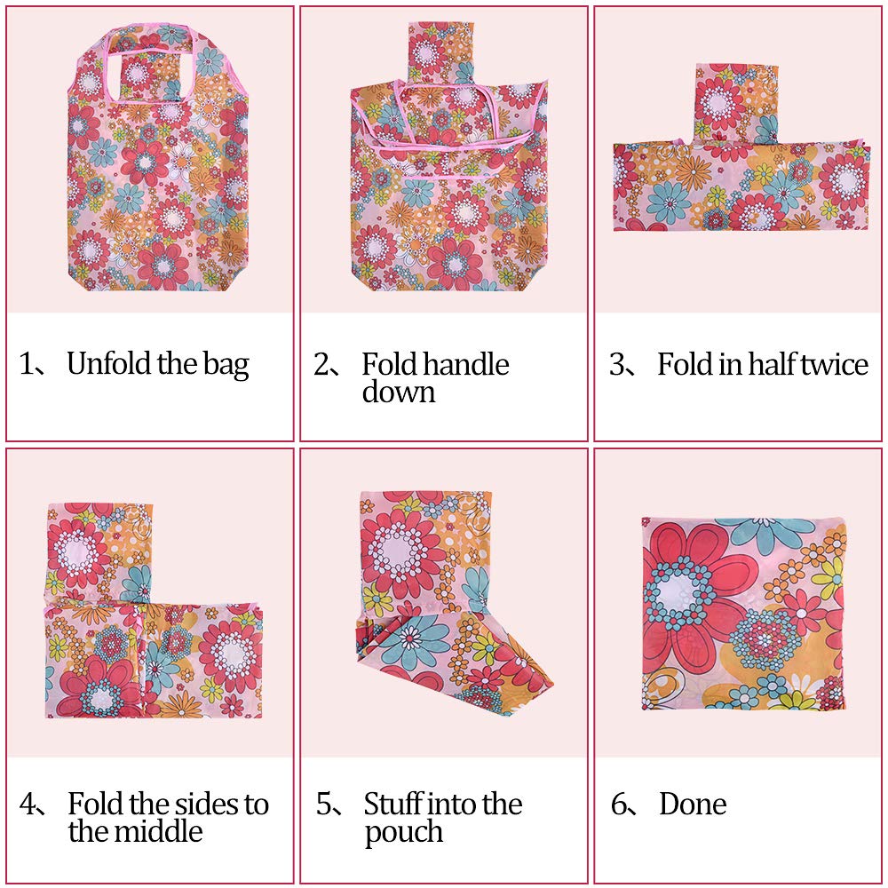 10 Pack Reusable Grocery Shopping Bags, SZUAH Foldable Shopping Bags Grocery Tote with Attached Pouch,Machine Washable Eco-Friendly