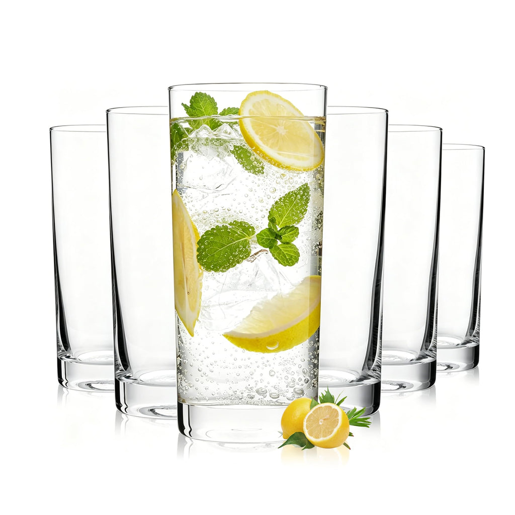 Highball Glasses Set of 6, 13oz Tall Drinking Glasses, Water Glass for Kitchen, Tom Collins Glasses, Mojito Glass Cups, Cocktail Glasses for Bar Glassware