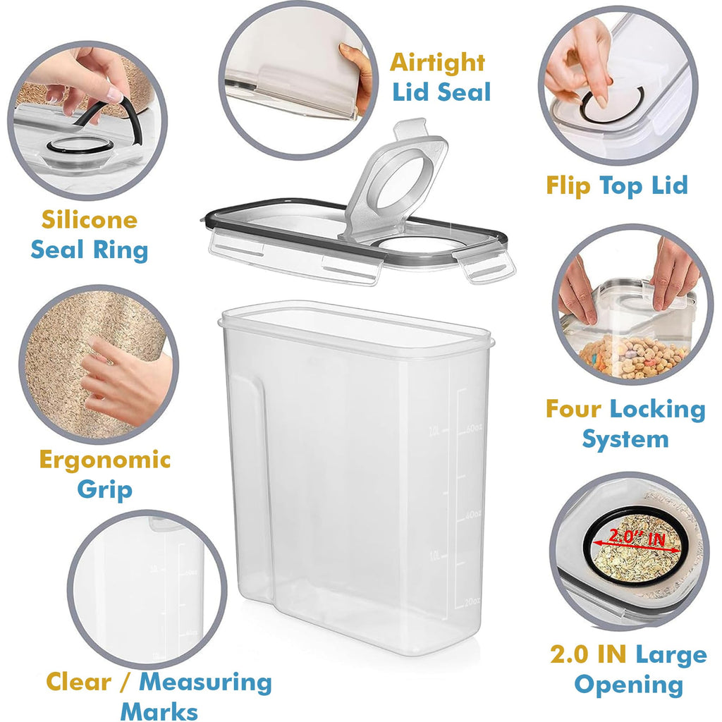 Shazo 2 Pack (2.5L / 15.4 oz) Cereal Storage Containers - Bpa-Free Airtight Food Storage Containers with Lids, BPA-Free Plastic Cereal Dispenser for Pantry, Rice, Flour, Sugar & Pasta