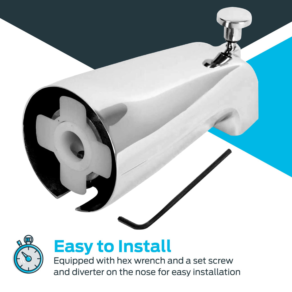 EZ-FLO 15089 Sturdy Zinc Slide-On Bath Tub Diverter Spout with Hex Wrench and Set Screw, 1/2-inch Copper Pipe, Chrome Finish