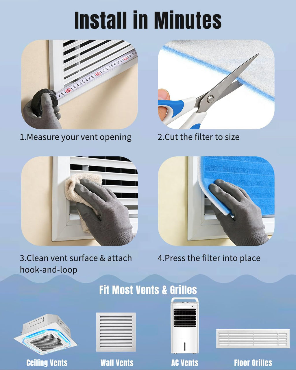 Pawfly MERV 8 Cut-to-Fit Air Vent Filter Roll, 130" x 12" x 0.5" Air Filter Media for Home Floor Vents, HVAC Systems, Grilles & Ceilings