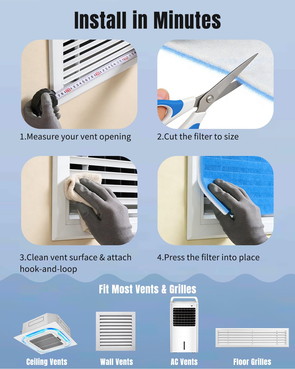 Pawfly MERV 8 Cut-to-Fit Air Vent Filter Roll, 130" x 12" x 0.5" Air Filter Media for Home Floor Vents, HVAC Systems, Grilles & Ceilings