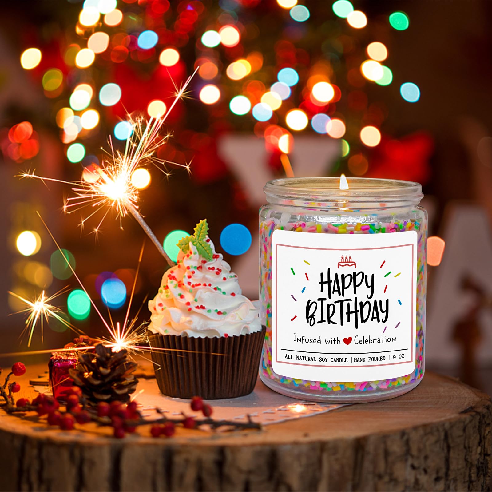 Homsolver Happy Birthday Candles Gifts for Women - Vanilla Birthday Cake Scent with Sprinkles Birthday Gifts for Women - Birthday Candles for Women, Happy Birthday Aromatherapy Candles Handmade