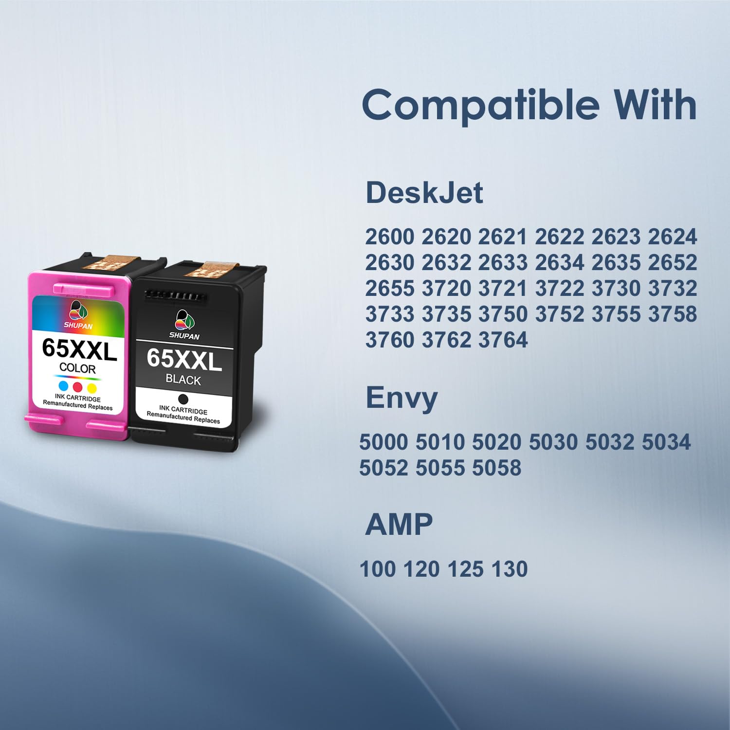65XXL Ink Cartridges Black and Color Combo Pack High Yield Compatible with HP Ink 65XXL 65XL Work with Envy 5055 5000 5052 5070 5014 DeskJet 3755 2600 3752 2652 2622 Printer(1 Black, 1 Tri-Color)