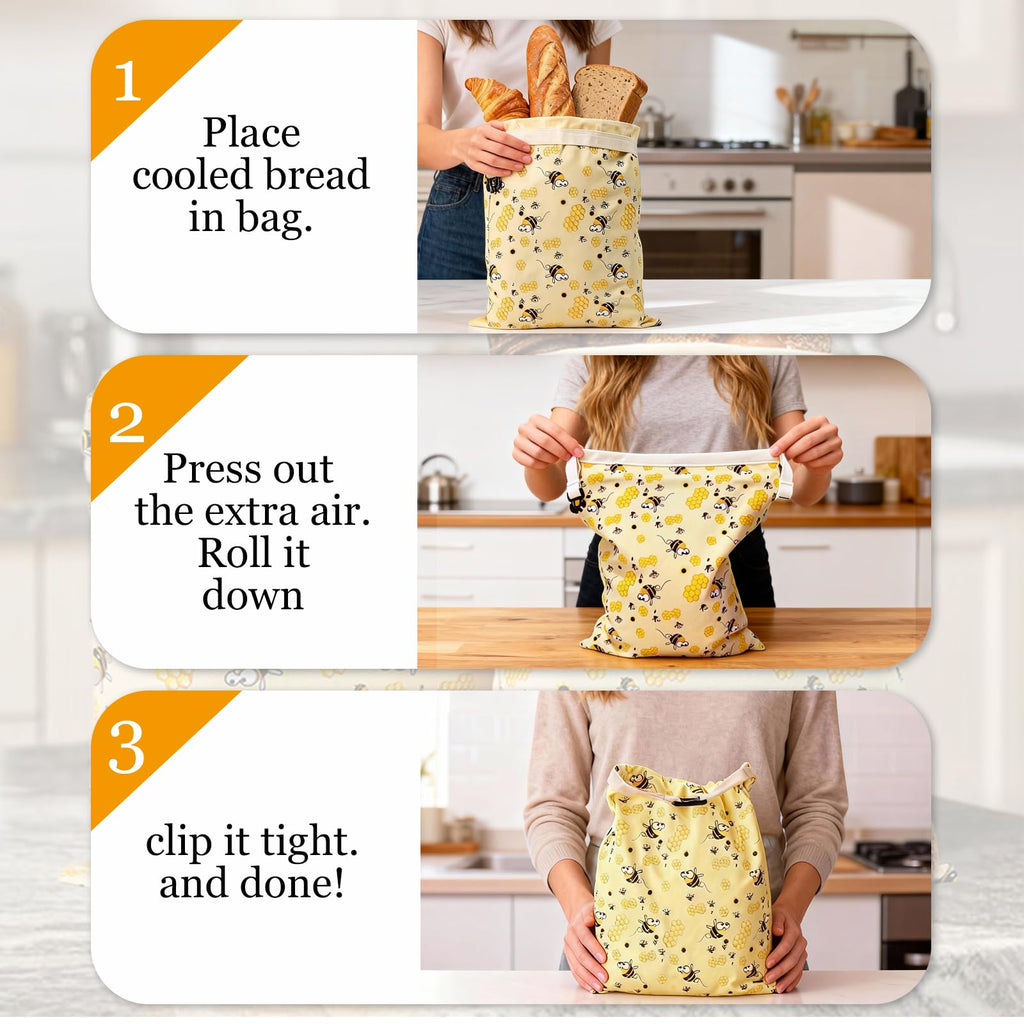 2 Pack Reusable Beeswax Bread Bags, Natural Beeswax-Lined Cotton Bread Bags for Homemade Sourdough Bread, Large Storage Bags to Keep Bread Fresh for Freezer, Plastic-Free Storage, Washable