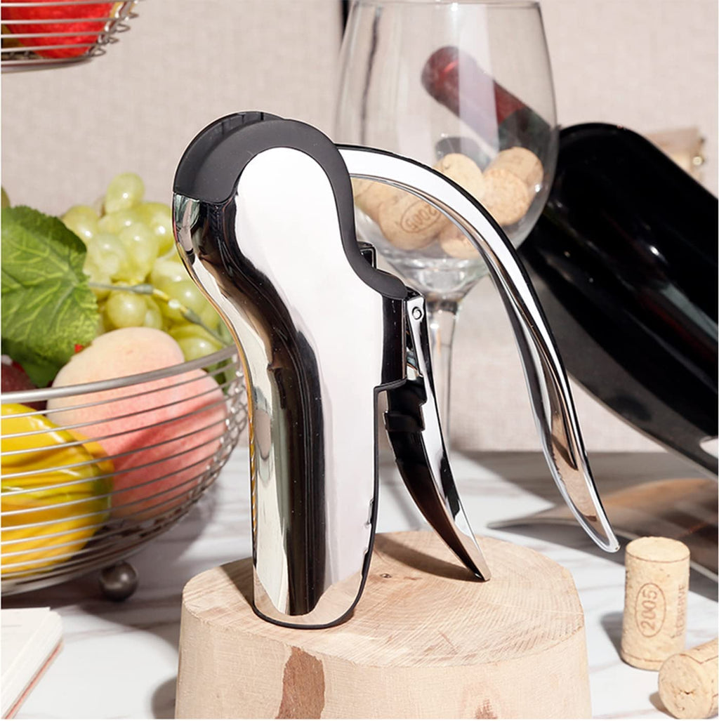 KAYCROWN Stainless Steel Wine Bottle Opener, Vertical Lever Corkscrew with Built in Foil Cutter, Manual Handheld Corkscrew with Ergonomic Lever Pump