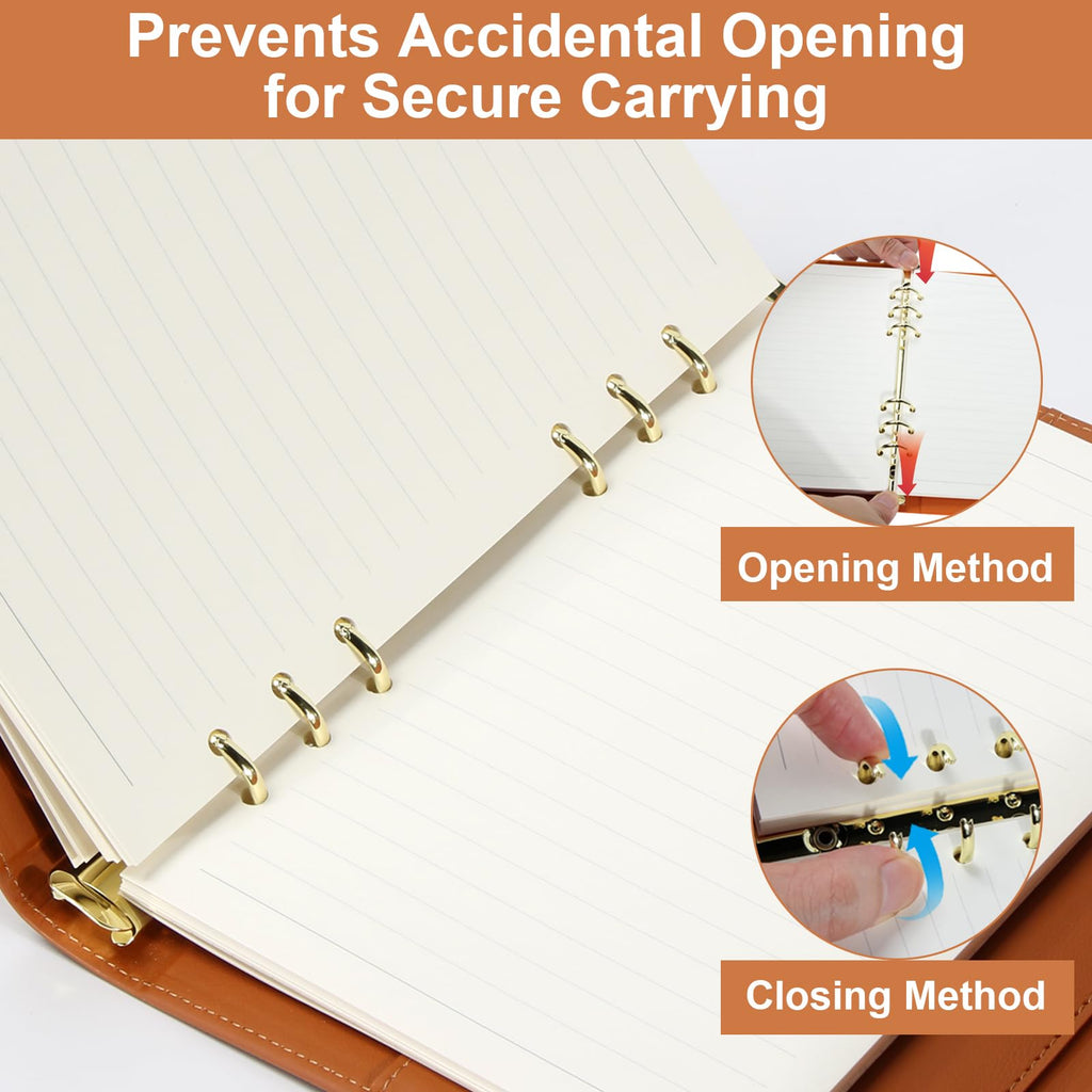 MIAOKE Luxury Notebook Journal for Work, Hardcover Leather Journal for Women Men, 6 Hole Loose-leaf Refillable Folio Notebook with Pen, Pocket and Magnetic Closure for Daily Writing