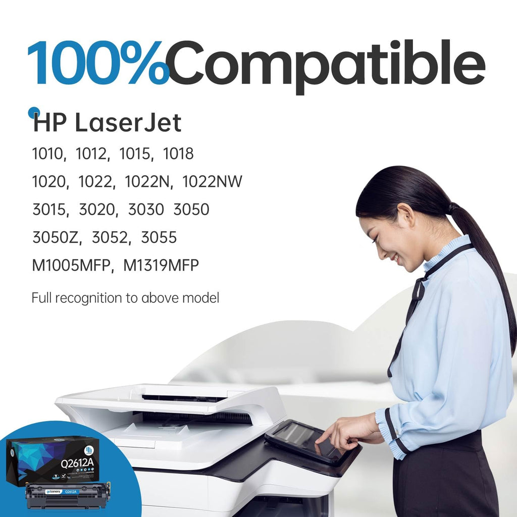 Gotoners 2PK Compatible Q2612A Toner Cartridge HP 12A for HP LaserJet 1012 1018 1020 3050 3015 1010 1022 3030 3052 3055 3020 1022N 1022NW M1005 MFP M1319